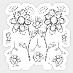 Sketched Flower Pattern (black and white) Sticker